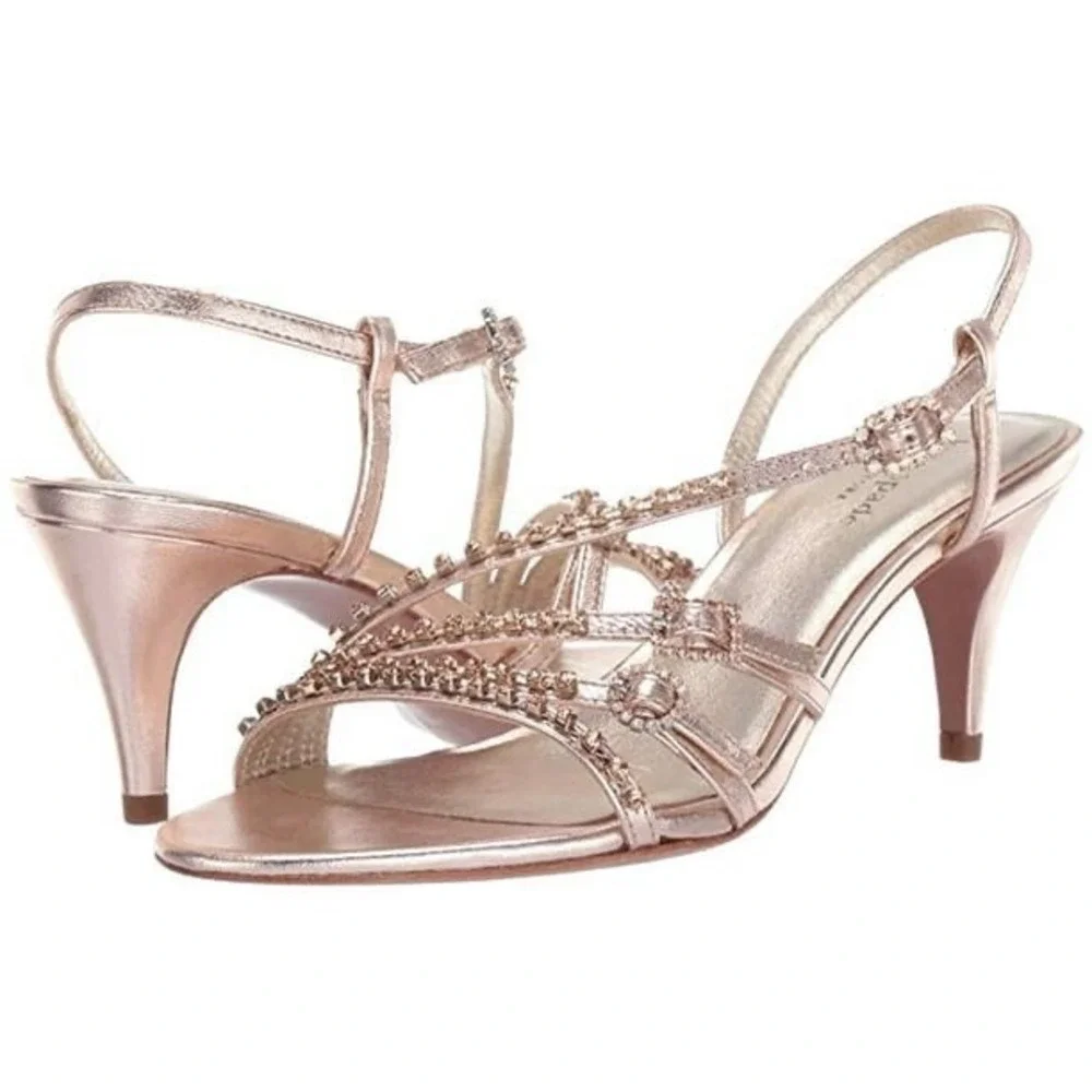 Kate Spade‎ Makenna Rose Gold Embellished Slingback Heels Sandals Size 9.5